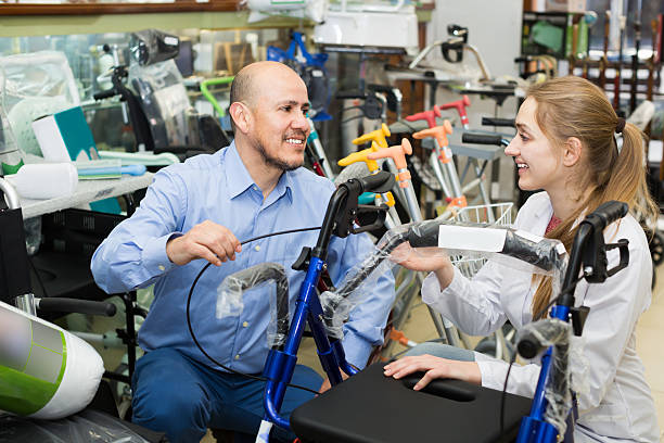 client asking girl about electric wheelchairs in store